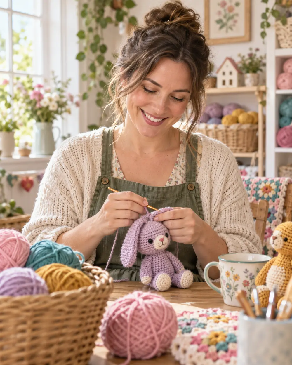 Temporary maker portrait of a crochet artist at work
